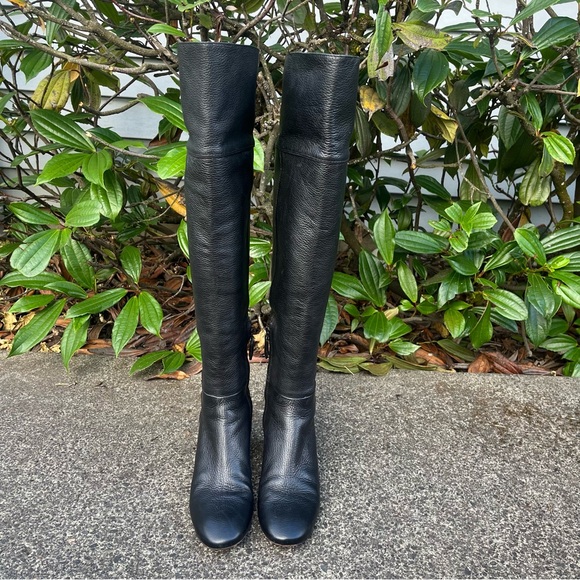 Tory Burch Bowie Black Leather Chunky Over The Knee Boots 6.5 - Picture 3 of 11